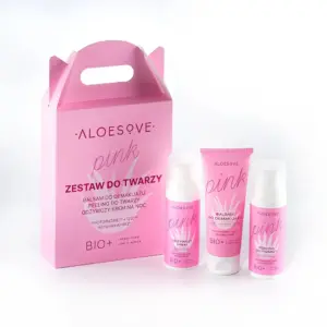 Aloesove Pink zestaw do twarzy: balsam do demakijażu, peeling do twarzy i odżywczy krem na noc w różowym opakowaniu